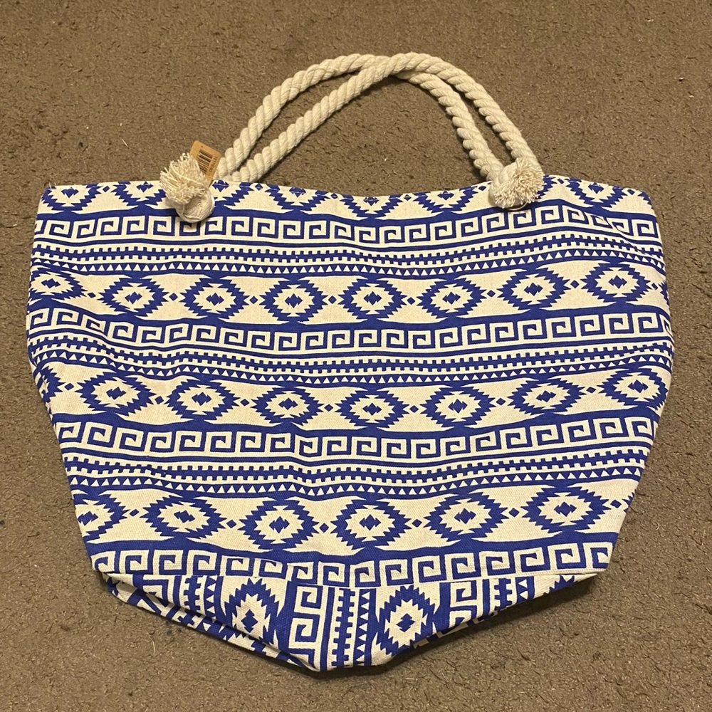 New NWT Marbella & Ashford Blue White Large Rope Handle Tote Bag